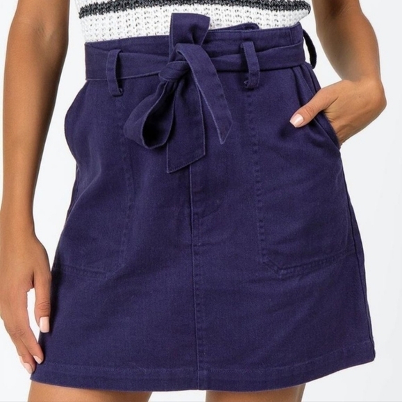 NWT Francesca's Harper Heritage Navy Blue Tie Waist Skirt Women's Large L New - Picture 3 of 10